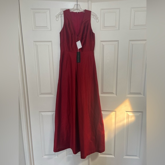 ALFRED SUNG‎ Sleeveless Pleated Skirt Red Long Formal Gown Dress Pockets prom 10 - Picture 3 of 13